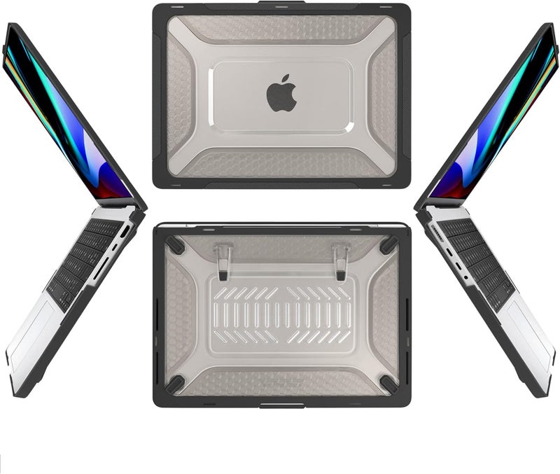 Batianda Extreme Heavy Duty Case for M5 MacBook Pro 14 inch 2025 2024 2023 2021 Release - Anti-Slip Reinforced Fold Stand (Holds 25lbs) Shockproof Honeycomb Exoskeleton Hybrid Armor - Black - Image 2